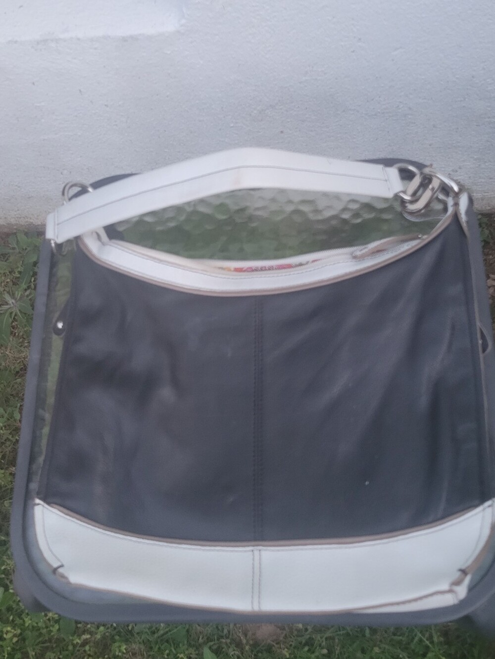 Tignanello Black and White Leather Shoulder Bag
